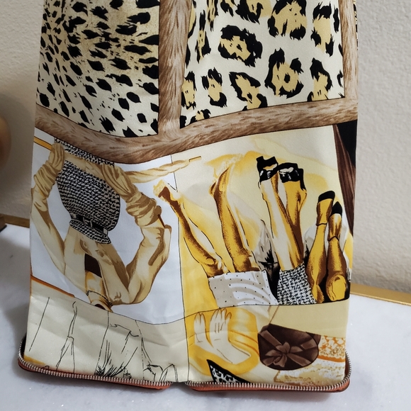 Orange Leather Silk in Travel Tote Shopping Zip Around Handbag - Picture 15 of 16